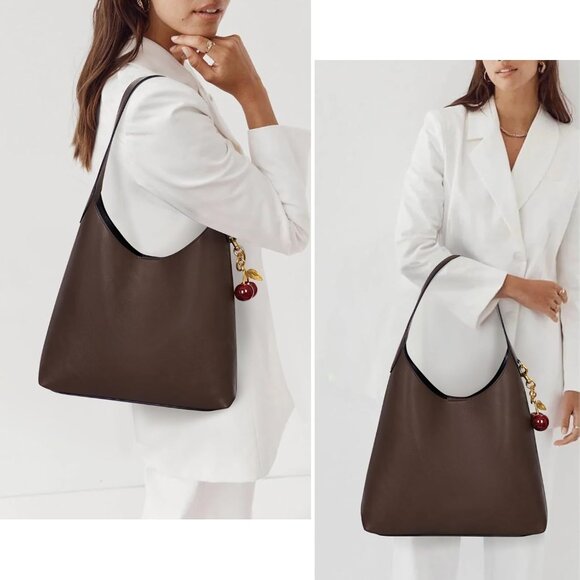 Stylish Medium Faux Suede Hobo Bag with Cherry Charm - Fall Fashion Essential - Picture 2 of 6